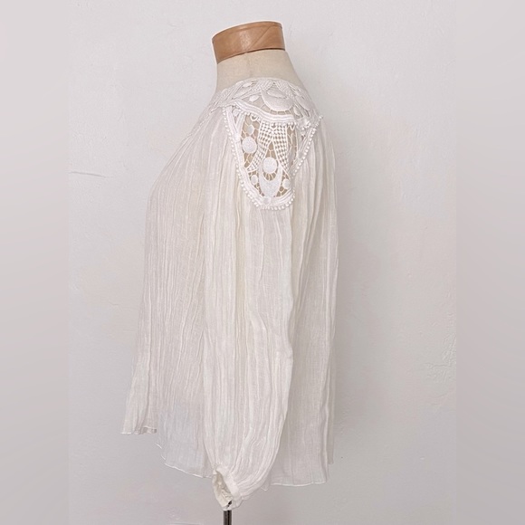 NWT CHLOE BOHO CROCHET MILK WHITE GUIPURE LACE EMBROIDERY BLOUSE SHIRT TOP 36 - Picture 7 of 15